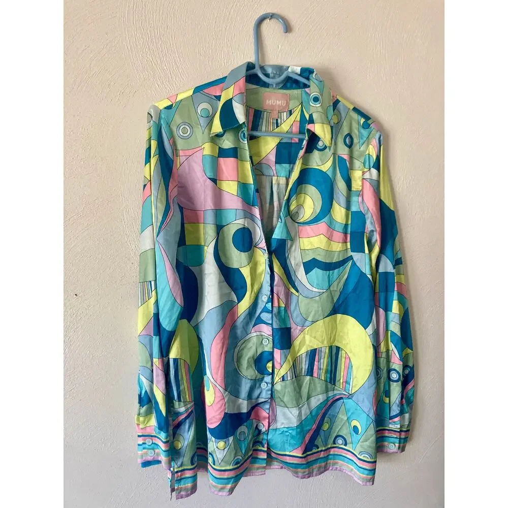 Show Me Your Mumu Early Riser Go Go Luxe Satin Silky PJ Pajama Top S - Picture 3 of 10